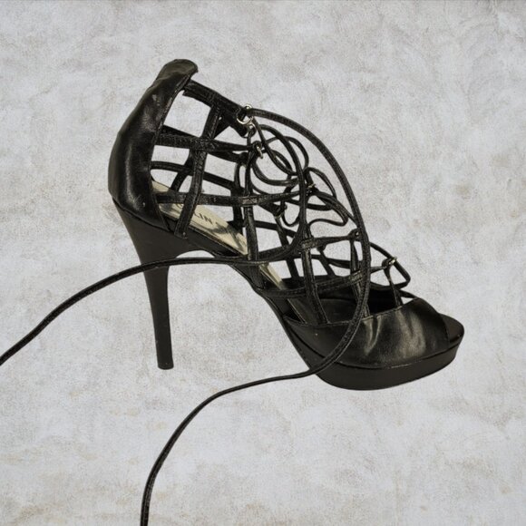 COLIN STUART -- Black Lace-Up Stiletto Heels, Ultra High, Platform, Rarely Worn - Picture 3 of 9